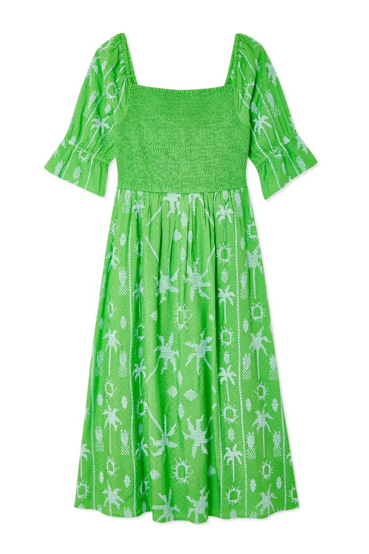 Green Palm Cross Stitch Dress