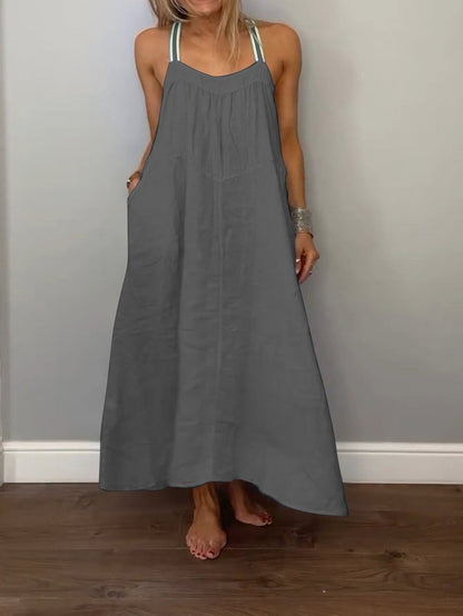 Solid Cotton and Linen Slip Dress