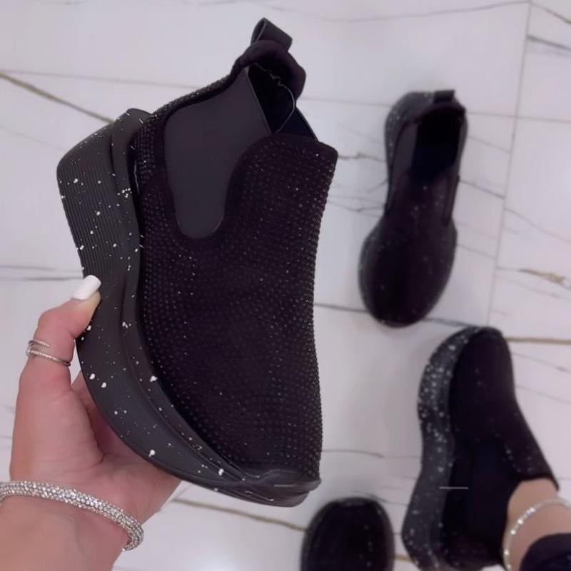 Rhinestone Sparkle Knitted Casual Sports Platform Shoes