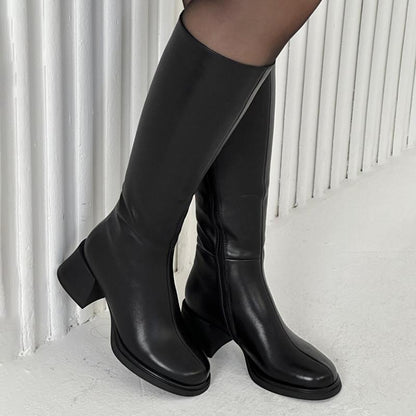 Round-Toe Thick-Heel Side-Zip Boots