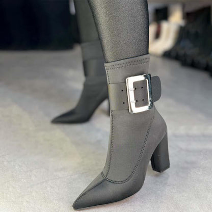 Buckle Point-Toe Ankle Boots