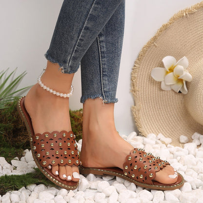 Summer Beach Casual Flats With Faux Pearl