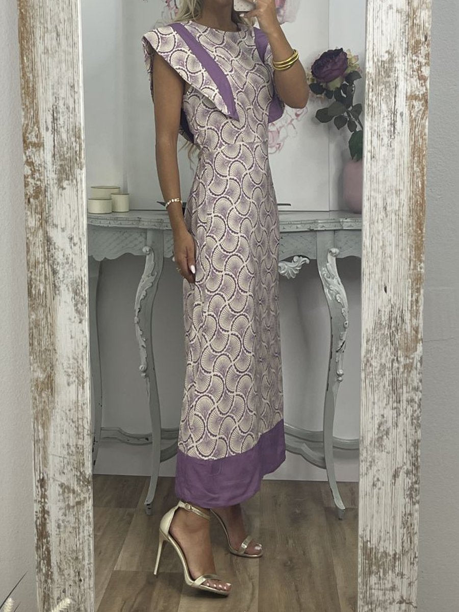 Printed Fly Sleeve Maxi Dress