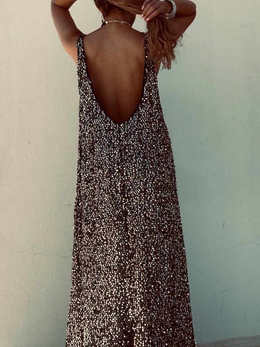 Sequined Sleeveless Backless Maxi Dress