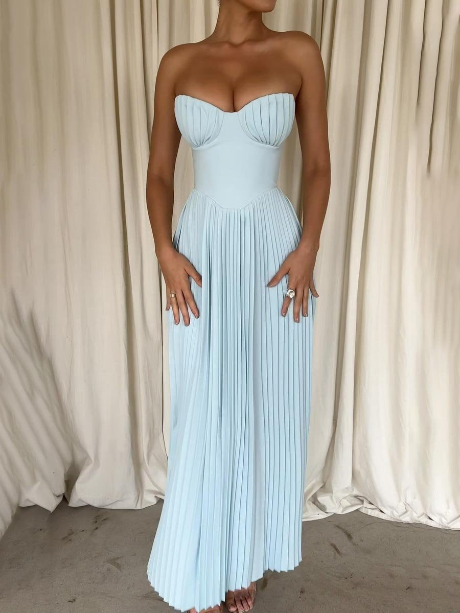 Strappless Party Pleated Maxi Dress