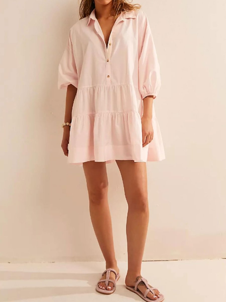 Casual Puff Sleeve A Shirt Dress