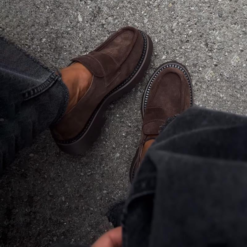 Vintage Suede Thick Heel Lazy Loafers