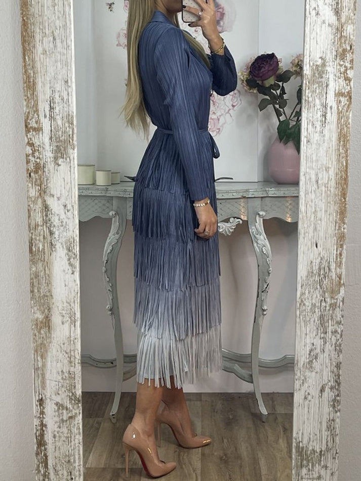 Gradient Fringe Lace Up Dress