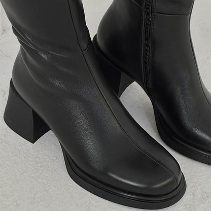 Round-Toe Thick-Heel Side-Zip Boots