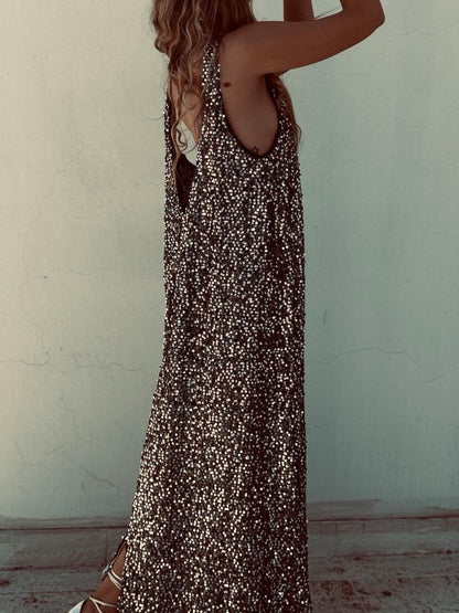 Sequined Sleeveless Backless Maxi Dress