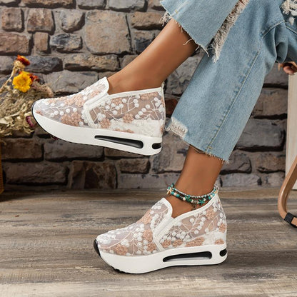 Fashion Embroidery Breathable Mesh Platform Sneakers