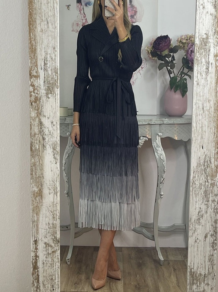 Gradient Fringe Lace Up Dress