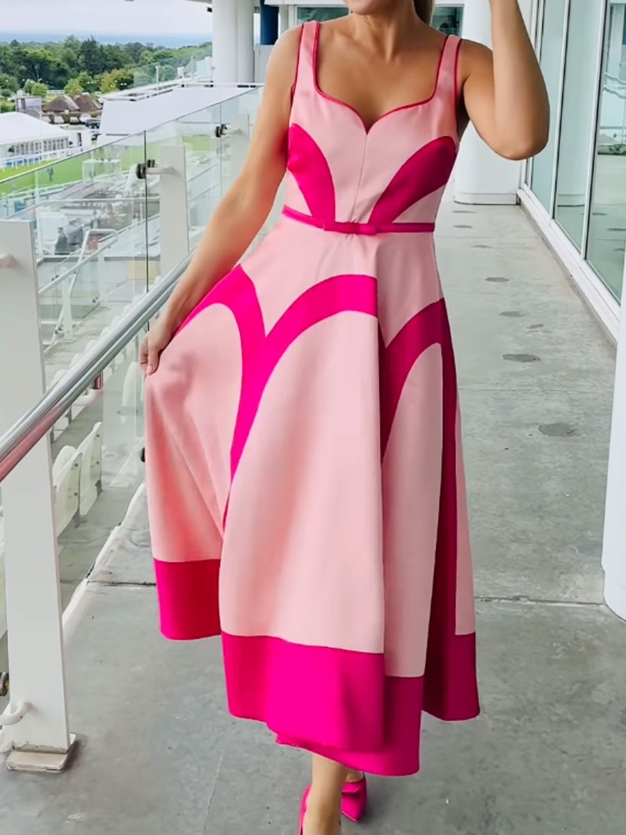 Colour Block Scoop Neck Midi Dress