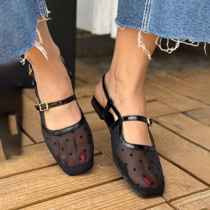 Poll Dot Mesh Flat Bottom Slippers