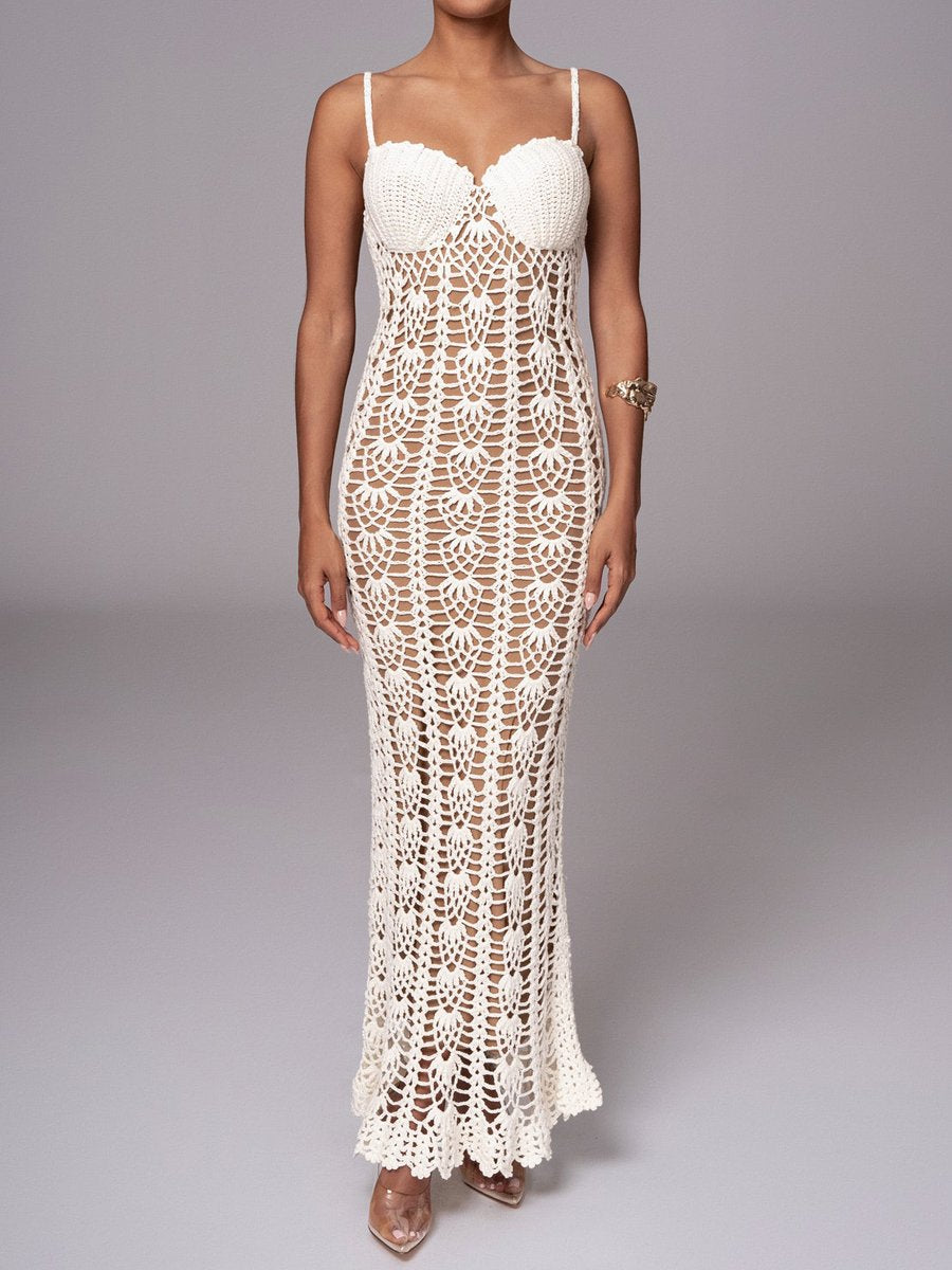 See-through Knit Backless Maxi Dress