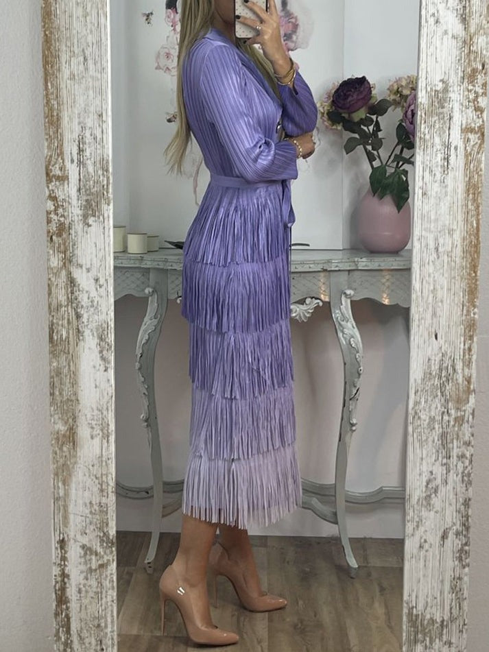 Gradient Fringe Lace Up Dress