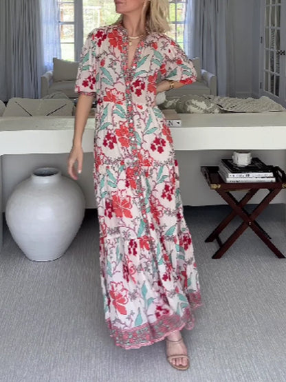 Floral Print Button Up Maxi Dress