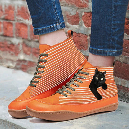 Women's Cute Cat Print Ankle Boots