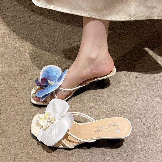 3D Flower High-heeled Slippers