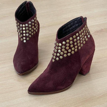 Women's Pointed Studded Chelsea Stall Heel Ankle Boots