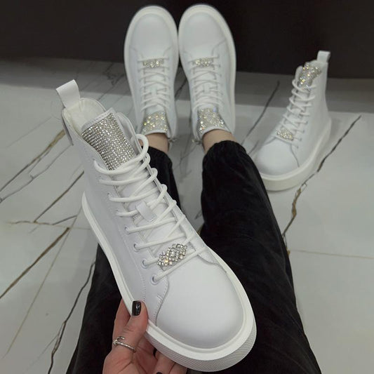 Rhinestone Sparkle Fashion Strap High-top Shoes