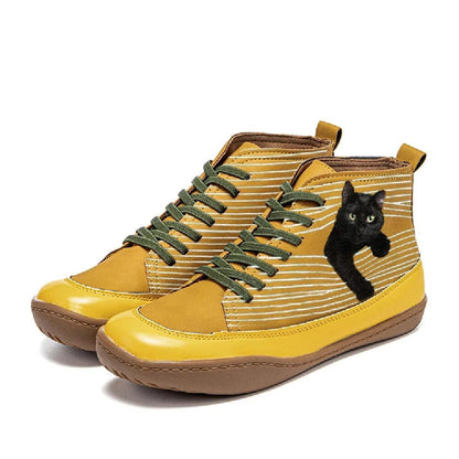 Women's Cute Cat Print Ankle Boots