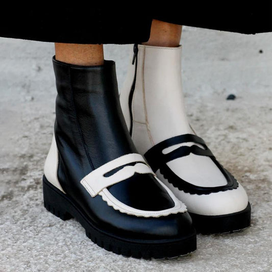 Fashion Color Block Loafer-inspired Ankle Boots