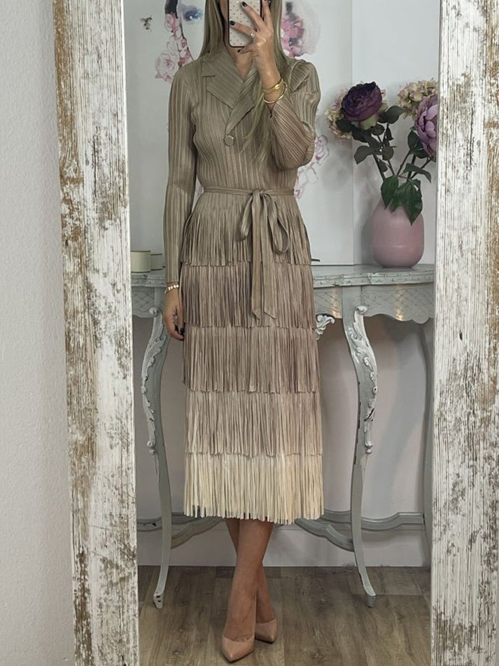 Gradient Fringe Lace Up Dress