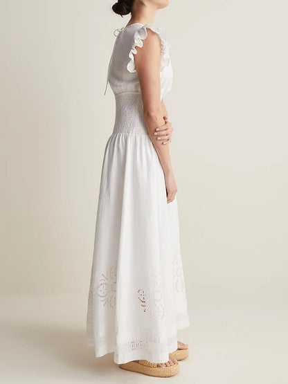 Eyelet Detail Fly Sleeve Maxi Dress