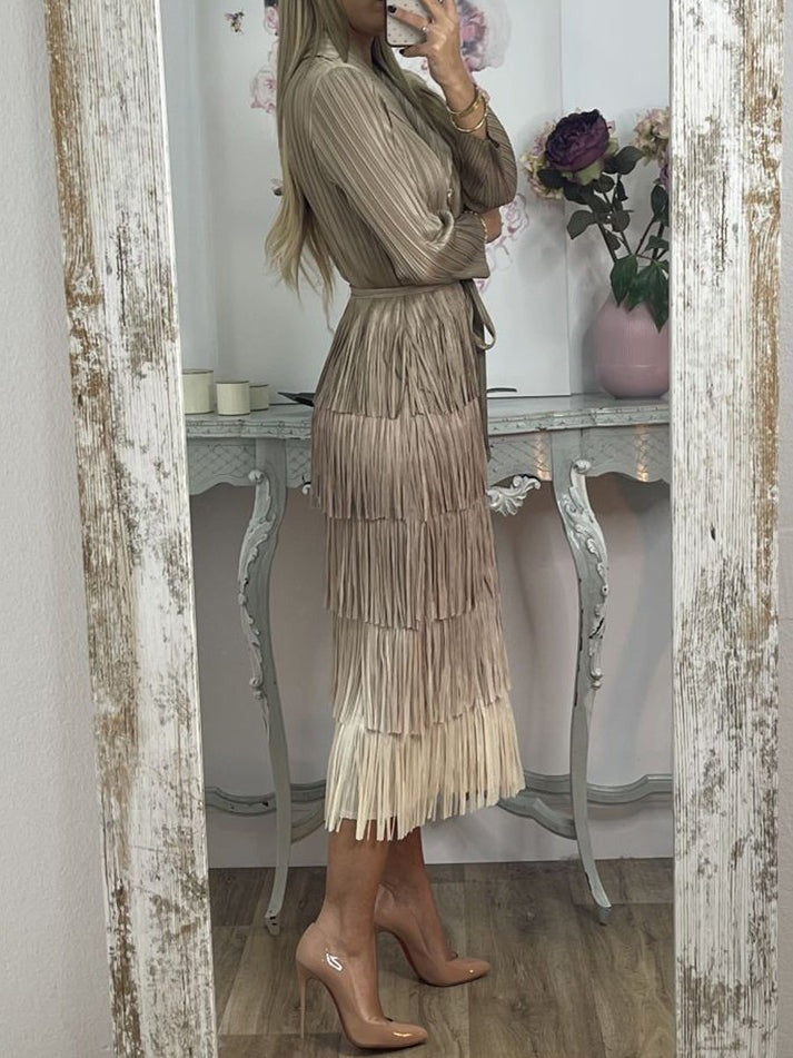 Gradient Fringe Lace Up Dress