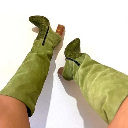 Fashion Patchwork Thick Heel Boots