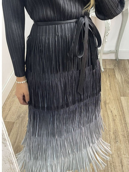 Gradient Fringe Lace Up Dress