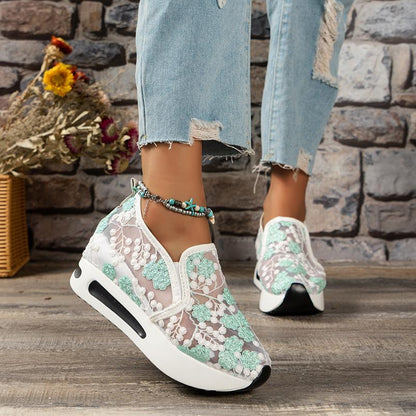 Fashion Embroidery Breathable Mesh Platform Sneakers