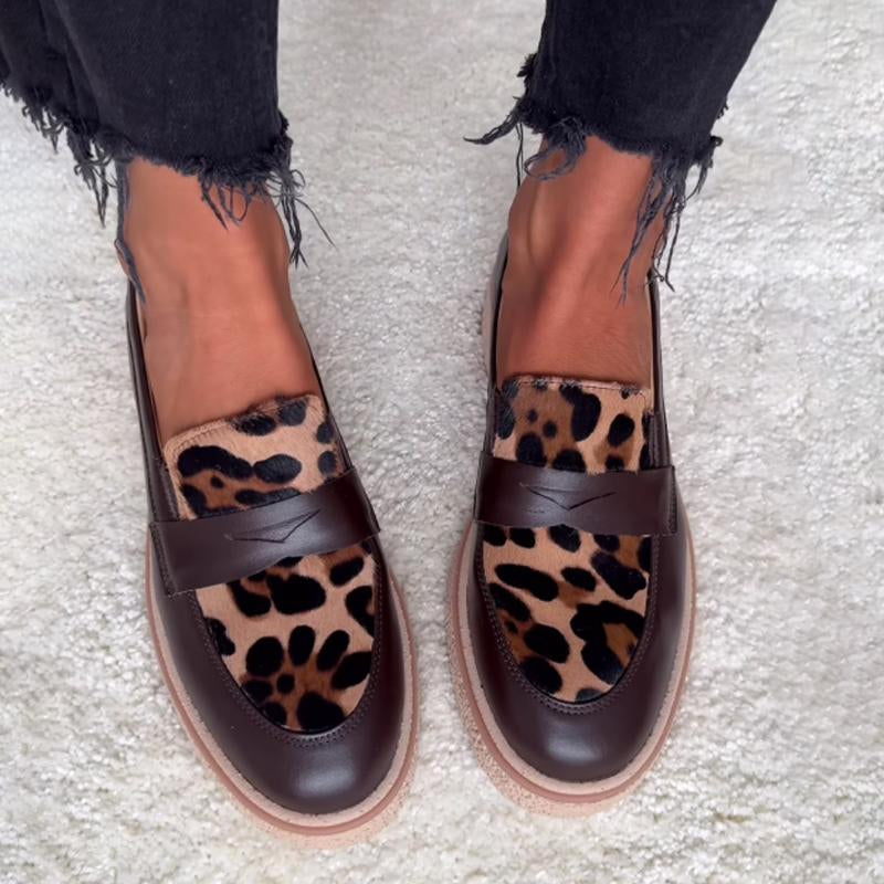 Leopard Print Stitching Women's Shoes Loafers