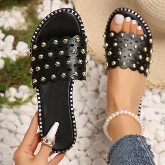 Summer Beach Casual Flats With Faux Pearl