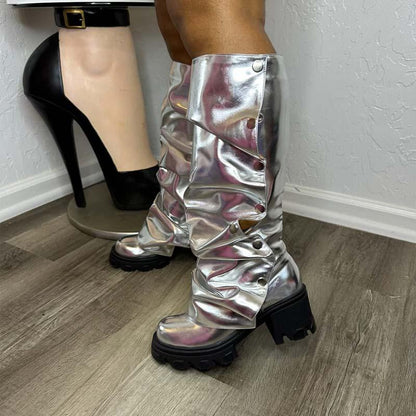 Removable Oversleeve Chunky block Gripped Platform Heel Boots