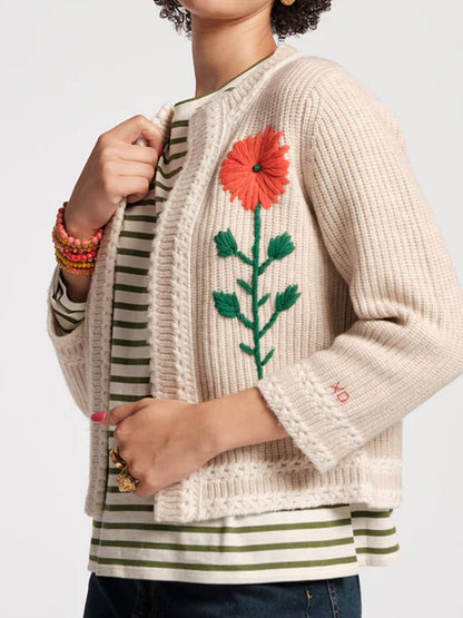 Hand-embroidered Flower Sweater Cardigan