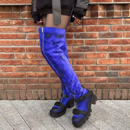 Zip Up Square Heel Over-the-Knee Boots