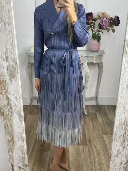 Gradient Fringe Lace Up Dress