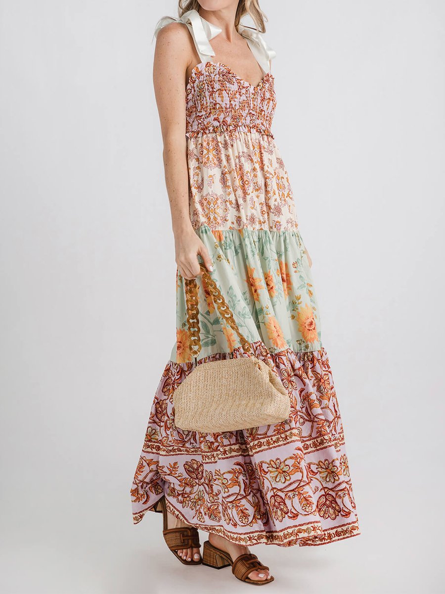 Strapless Backless Vintage Print Dress