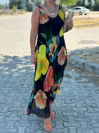 Scoop Neck Sleeveless Printed Maxi Dress