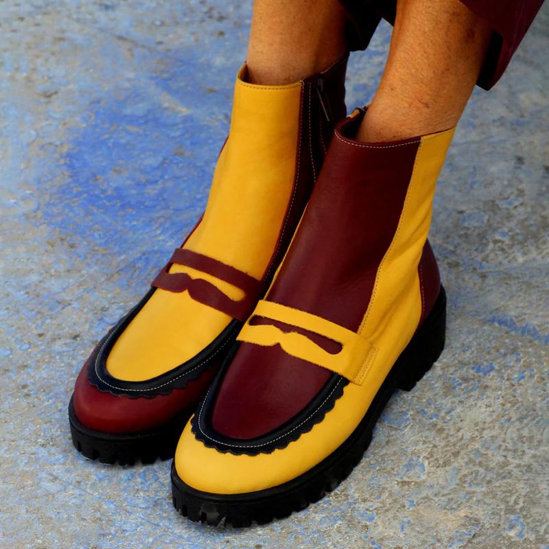 Fashion Color Block Loafer-inspired Ankle Boots