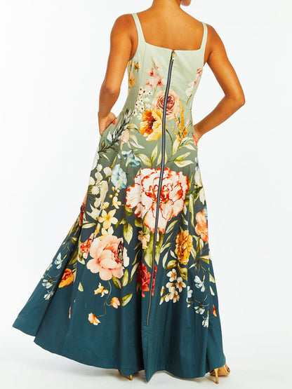 Sleeveless Printed Reversible Gown Dress