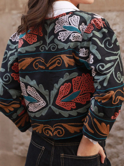 Embroidered Printed Tie Up Jacket