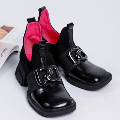 Women's Square-toe Platform Patent Leather Shoes