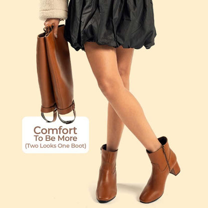 Women 2in1 Calf-Length Leather Finish Detachable Ankle-Knee Boots