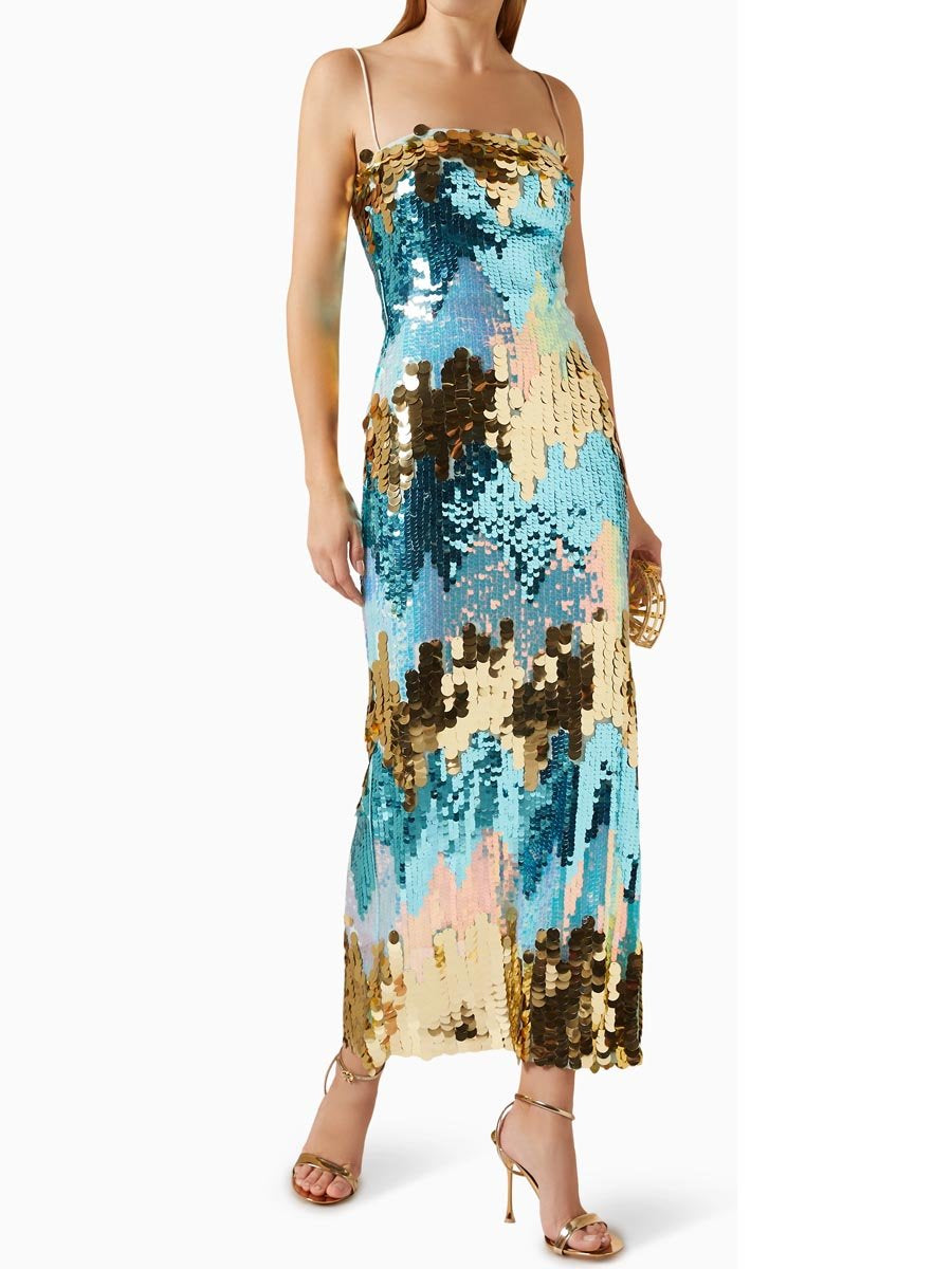 Sequin Slit Hem Club Party Sling Dress