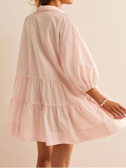 Casual Puff Sleeve A Shirt Dress