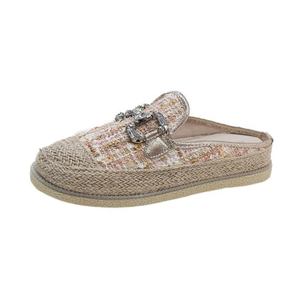 Women's Straw Detail Flat Slippers