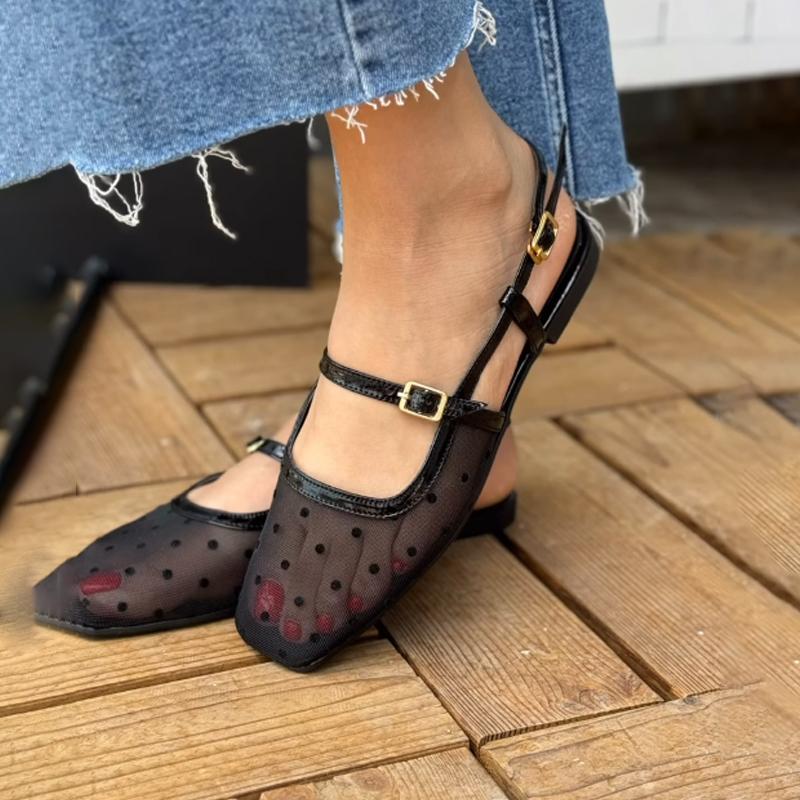 Poll Dot Mesh Flat Bottom Slippers